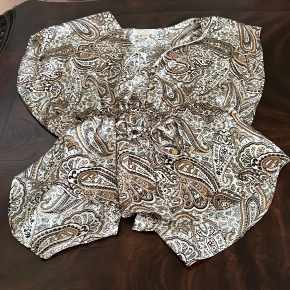 MICHAEL Michael Kors Satin V-Neck Paisley Print Dolman Sleeve Blouse - Picture 8 of 12